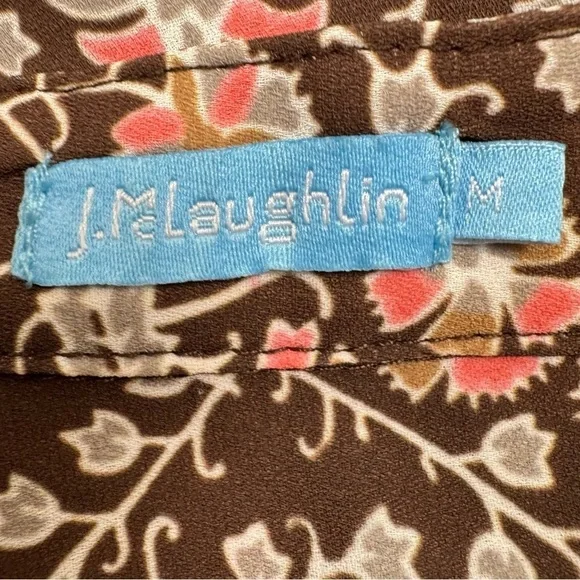 J. McLaughlin Tavia Shift Dress Long Sleeve Pockets Medium Brown & Pink Floral - Picture 14 of 14